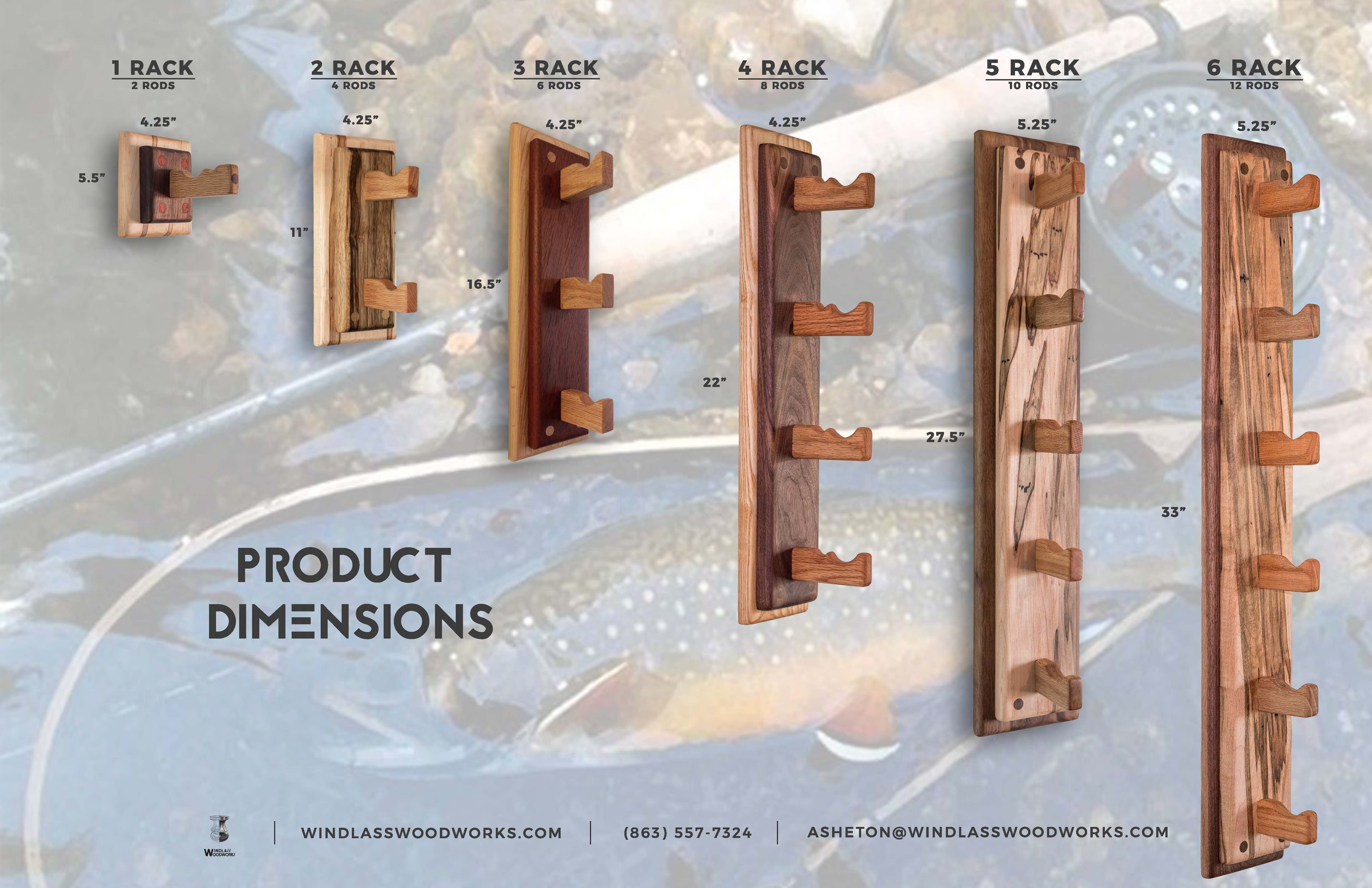 thumbnail image 2 of Wall Mounted Wooden Fishing Rod Holder - Vertical Rack Holds 6 Rods For Garage Storage 2 of 2